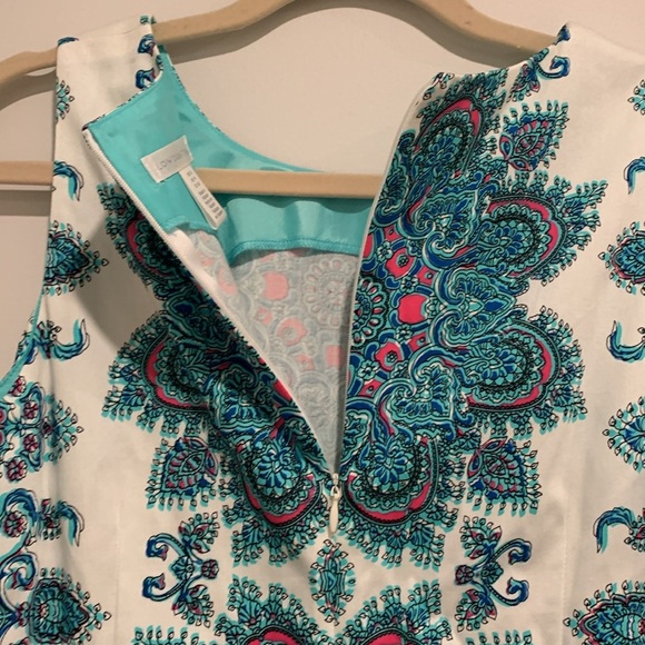 Women’s London Times Sleeveless Teal and Pink Patterned Dress - Size 10 - Picture 8 of 10